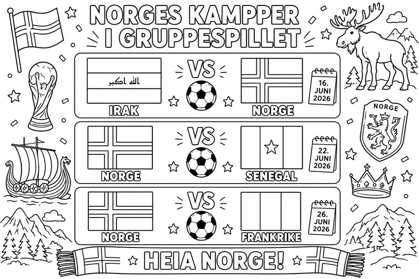 Coloring sheet - Group stage matches - Norway football team