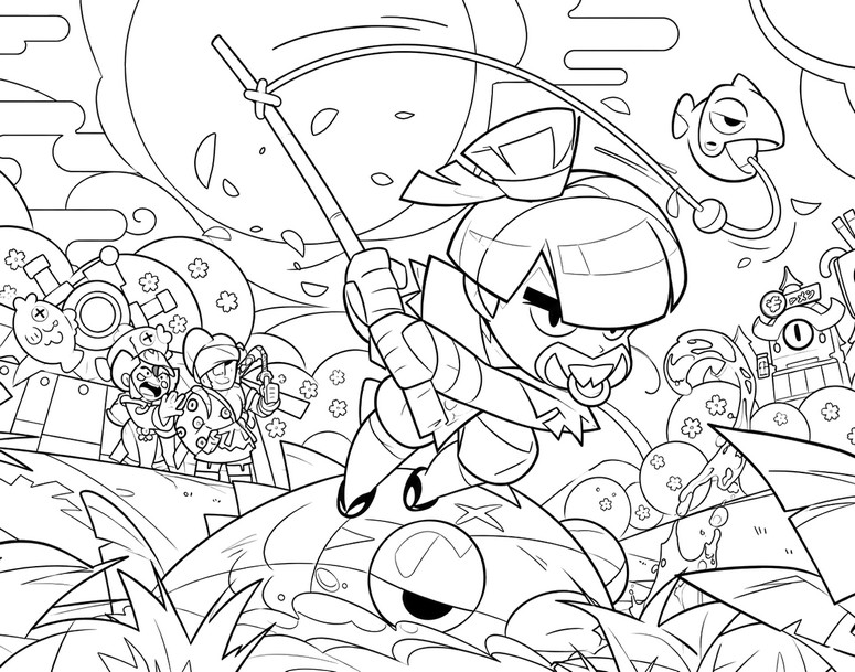 Ausmalbild zum Ausdrucken - Nori in Aktion - Brawl Stars - Ramenrebellion