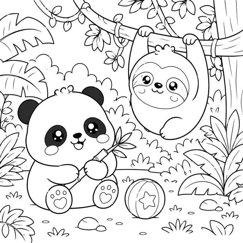 Downloadable coloring - Panda and monkey - Squishy Animals