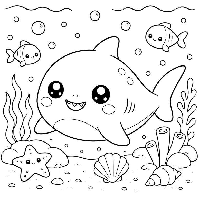Image to color - Kawaii shark - Squishy Animals