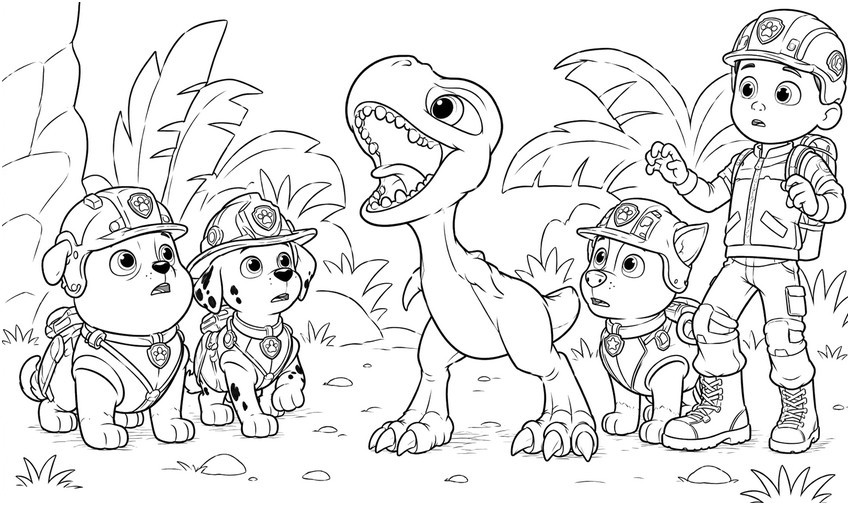 Drawing to color - The Rescue Team - PAW Patrol: The Dino Movie