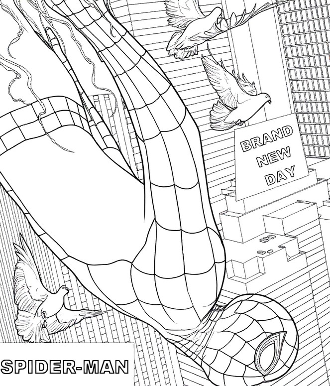 ダウンロードできる塗り絵 - 飛行中に - スパイダーマン：ブランド・ニュー・デイ