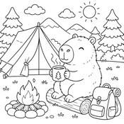 塗り絵 - キャンプ - 夏のカピバラ
