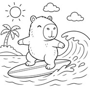 色を塗る絵 - サーフィン - 夏のカピバラ