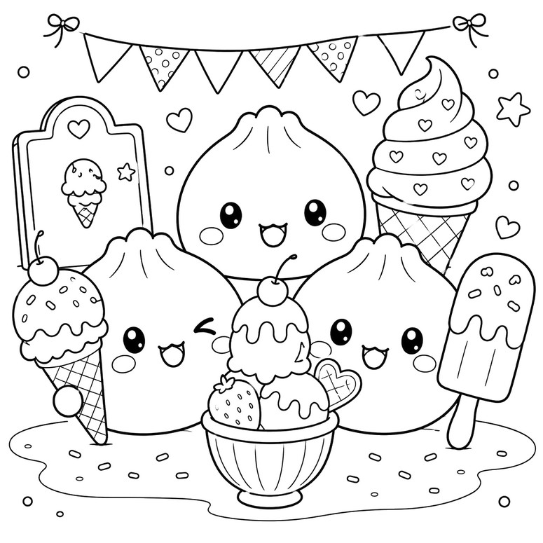 Coloring page - Ice Cream - Squishy Dumpling - Summer