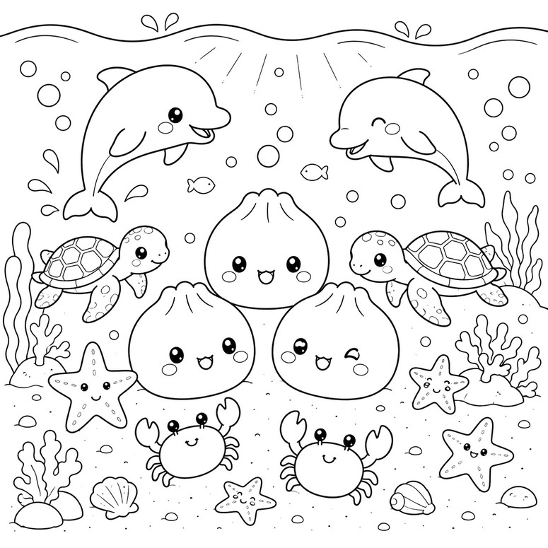 Drawing to color - At the bottom of the sea - Squishy Dumpling - Summer