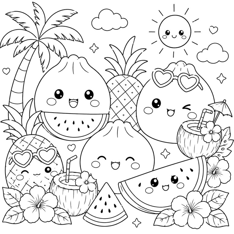 Downloadable coloring - Fruits - Squishy Dumpling - Summer
