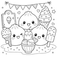 Printable coloring - Ice Cream - Squishy Dumpling - Summer