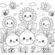 Coloring sheet - In the garden - Squishy Dumpling - Summer