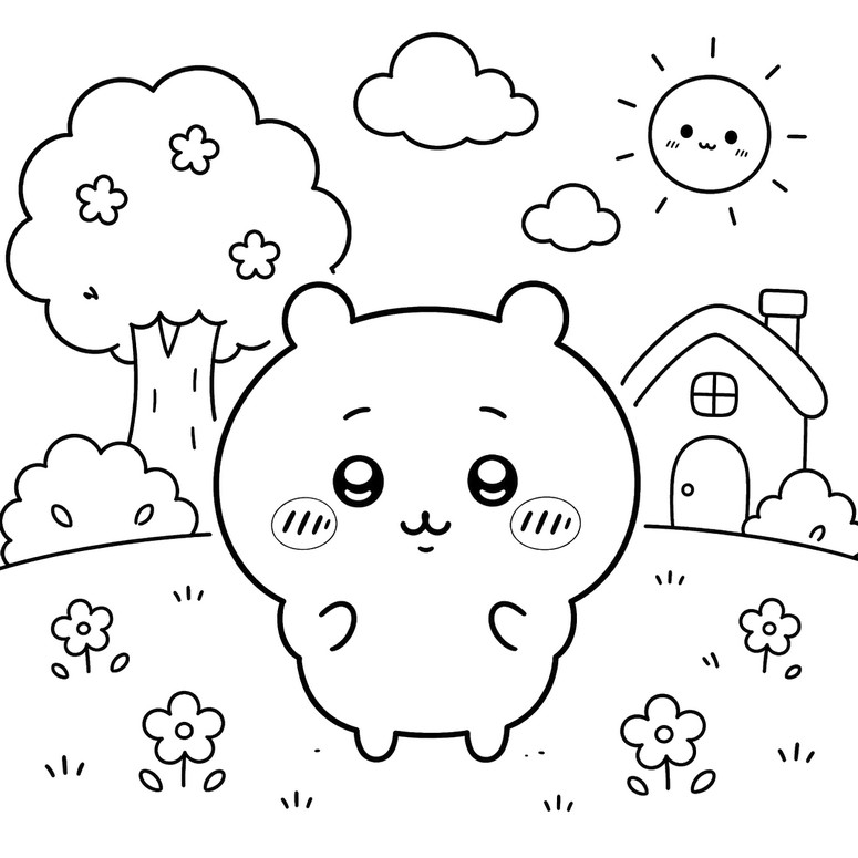 Image to color - In front of the house - Chiikawa