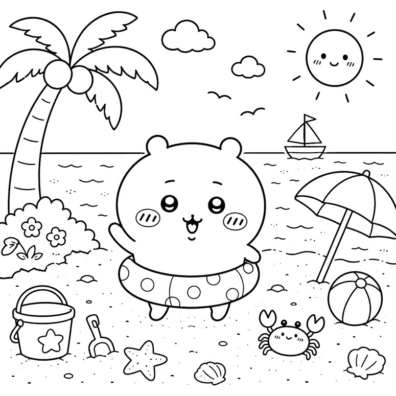 Image to color - The beach - Chiikawa