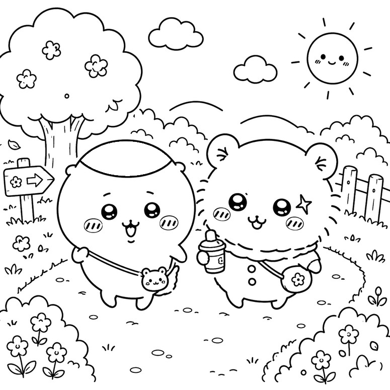 Free coloring page - Kurimanju & Rakko - Chiikawa