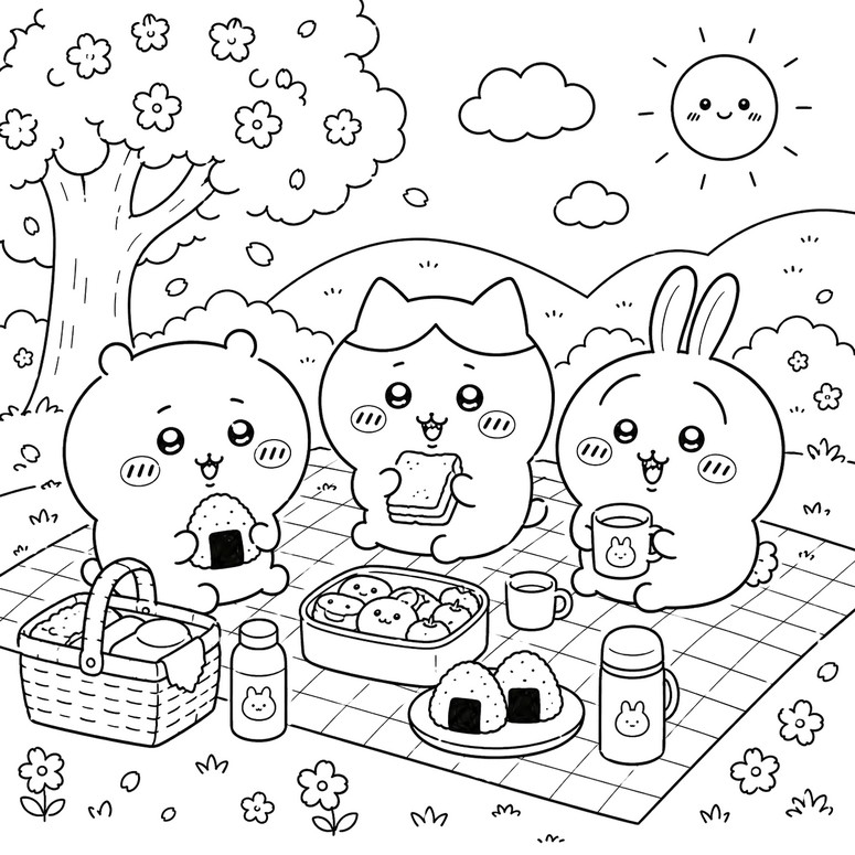 Coloring sheet - Picnic - Chiikawa