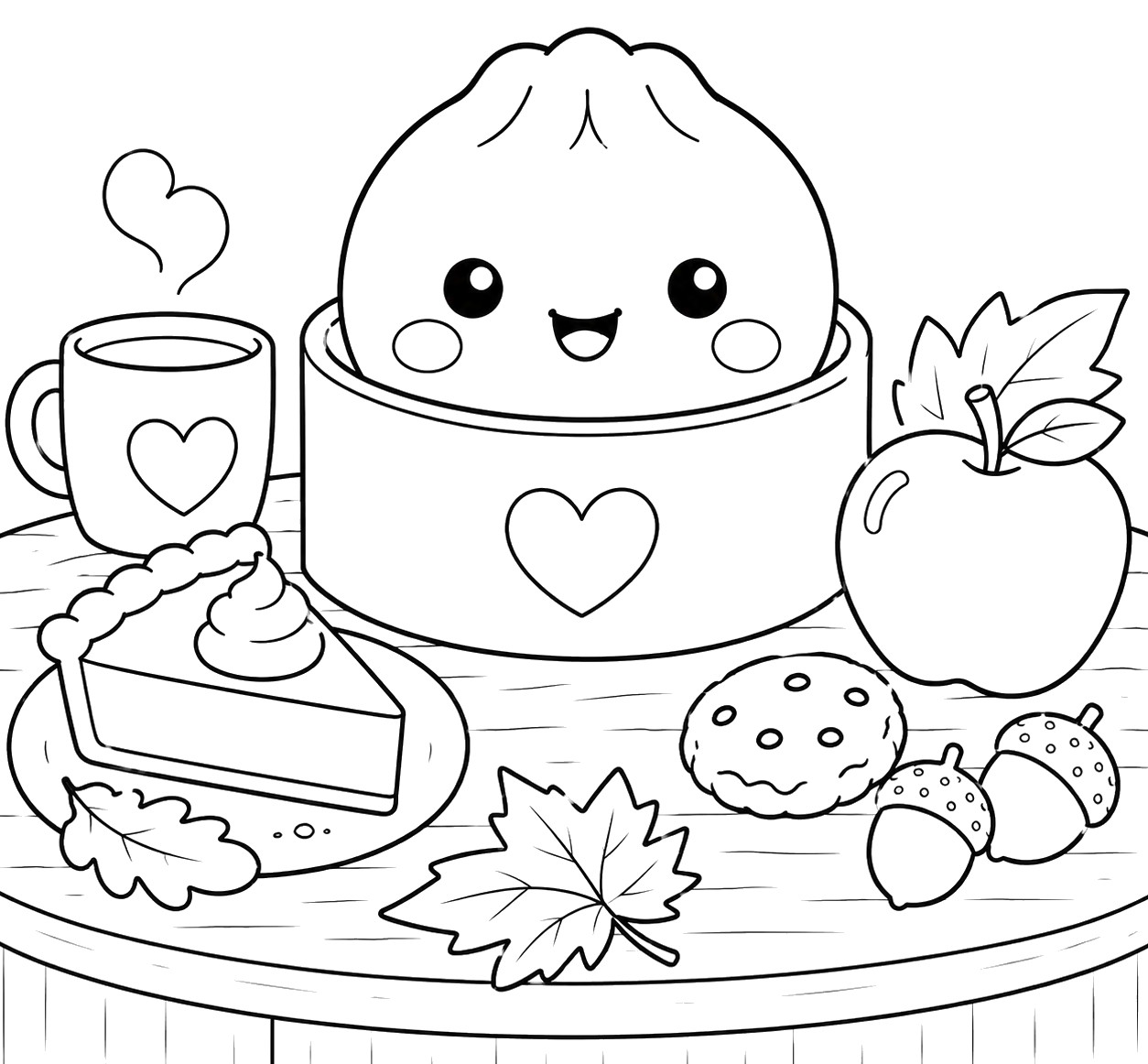 Printable coloring - Snack time - Squishy Dumpling - Autumn