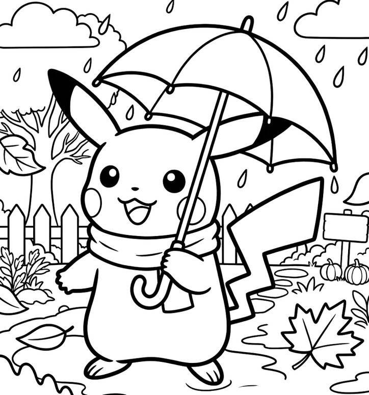 印刷用塗り絵 - ピカチュウ - 秋のポケモン