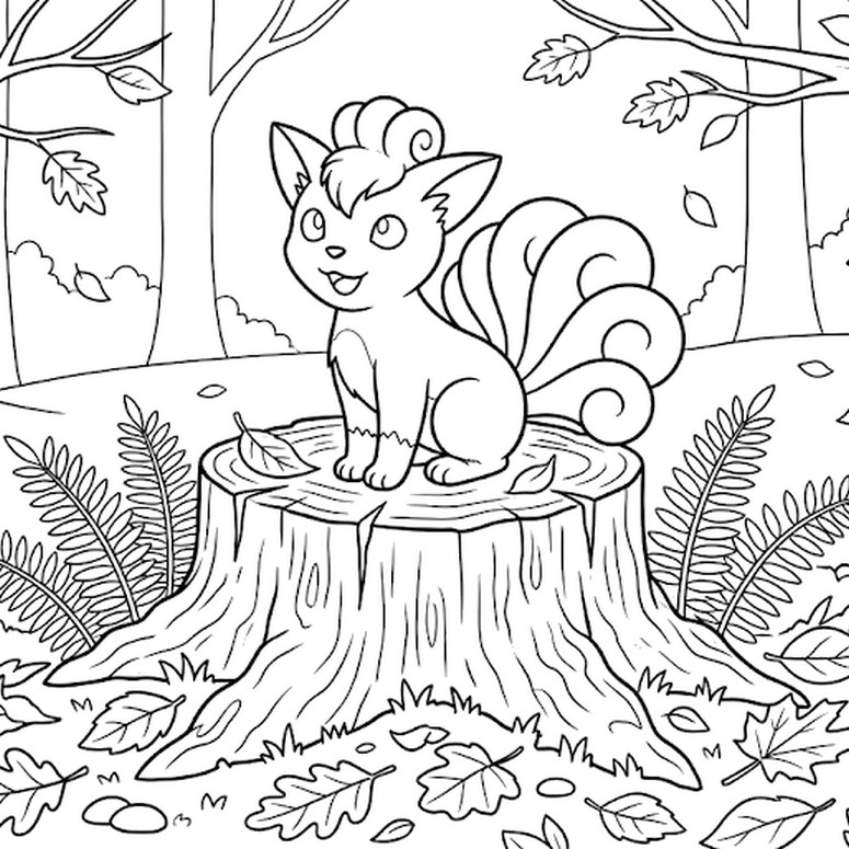 無料塗り絵 - ロコン - 秋のポケモン