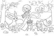 色を塗る絵 - ブラッキー、サーナイト、フシギダネ - 秋のポケモン