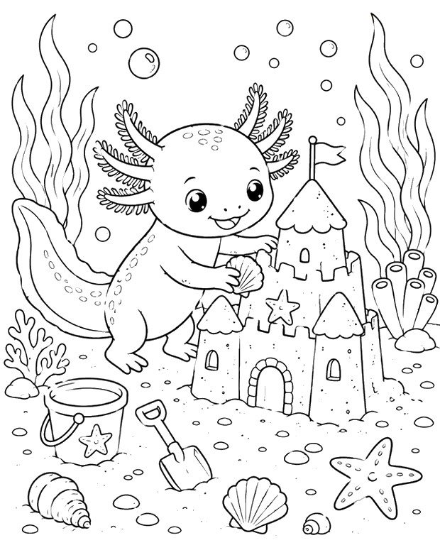 印刷用塗り絵 - 砂の城 - アホロートル