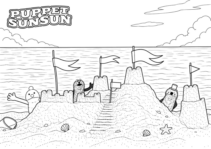 Free coloring page - At the beach - Puppet Sunsun