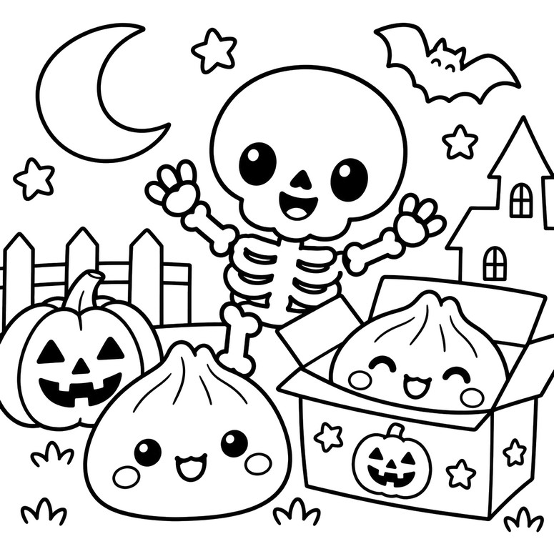 Kolorowanka - Szkielet - Squishy Dumpling - Halloween