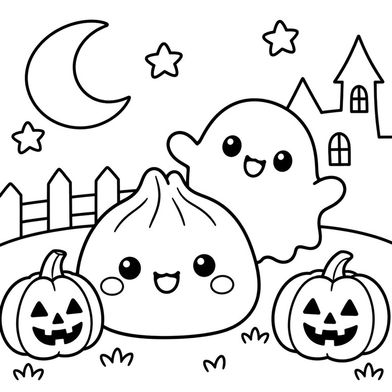 Obrazek do kolorowania - Duch - Squishy Dumpling - Halloween