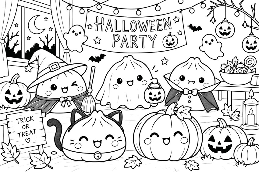 Kolorowanka do druku - Impreza - Squishy Dumpling - Halloween