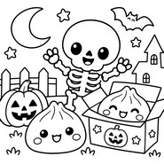 Kolorowanka do druku - Szkielet - Squishy Dumpling - Halloween