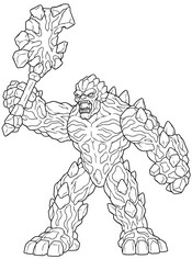 Ausmalbild zum Ausdrucken - Lava Golem mit Waffe - ELDRADOR Creatures - Lavawelt
