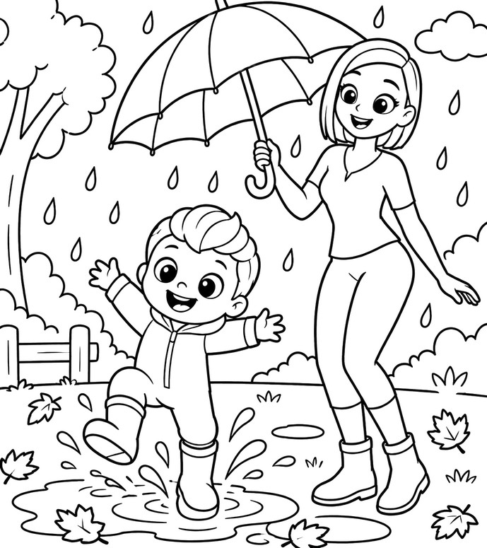 Desenho para baixar - Na chuva - Bebefinn - Outono