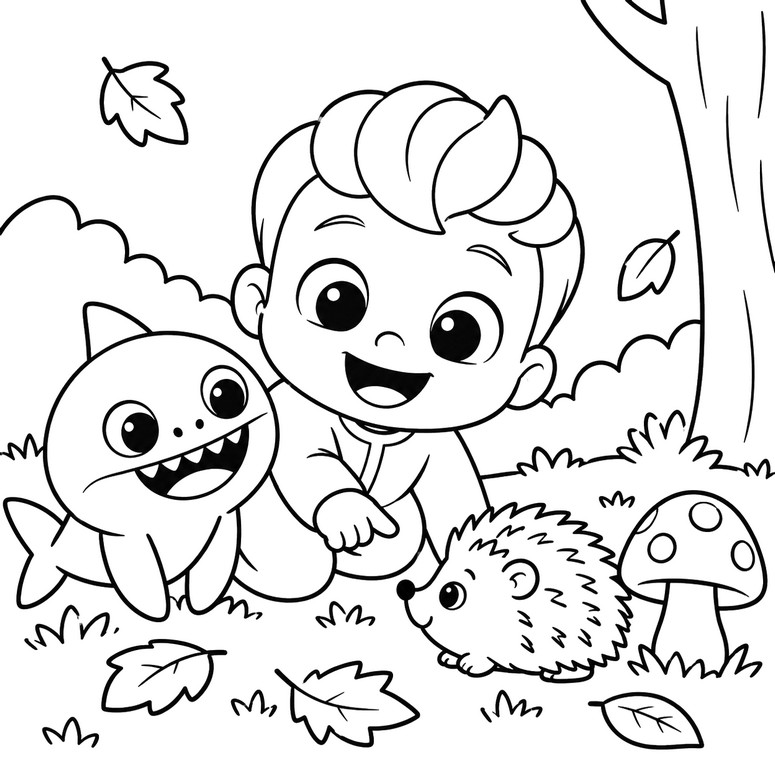 Imagem para colorir - O ouriço - Bebefinn - Outono