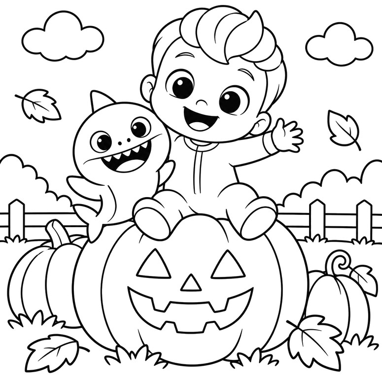 Desenho para colorir - Abóboras - Bebefinn - Outono