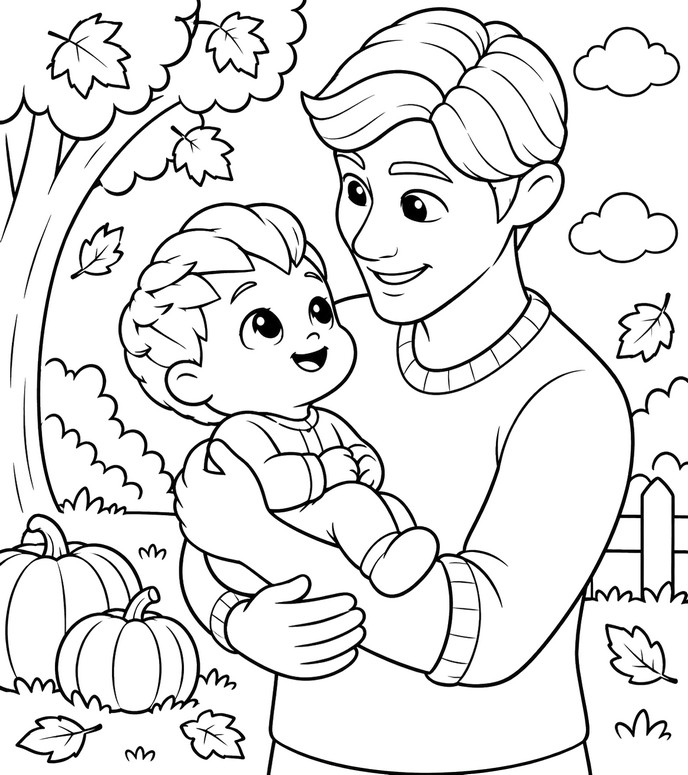 Ilustração para colorir - Com o papai - Bebefinn - Outono
