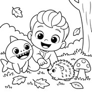 Ilustração para colorir - O ouriço - Bebefinn - Outono