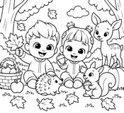 Folha para colorir - Com Minjee - Bebefinn - Outono
