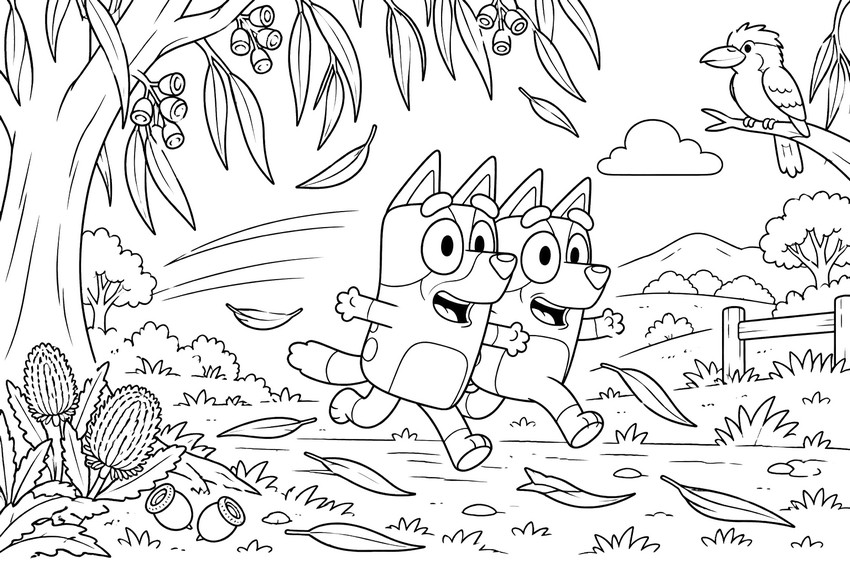 Desenho para colorir - Outono australiano - Bluey - Outono