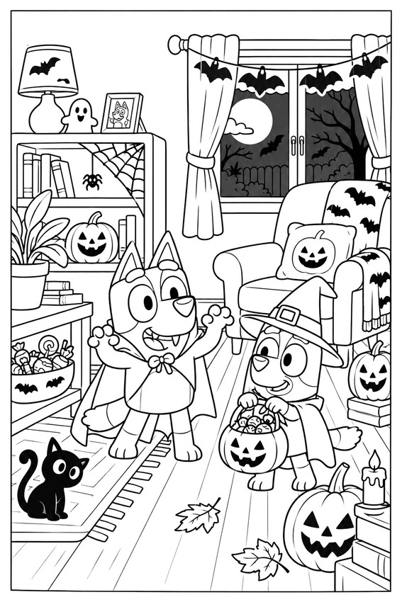 Ilustração para colorir - Halloween - Bluey - Outono