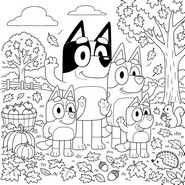 Desenho para imprimir - Com a família - Bluey - Outono