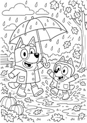 Folha para colorir - A chuva - Bluey - Outono