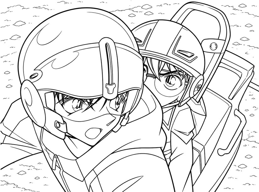 無料塗り絵 - バイクに乗って - 名探偵コナン ハイウェイの堕天使