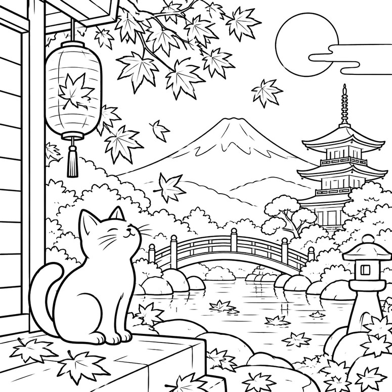 色塗り用イラスト - 日本で - 世界各地の秋