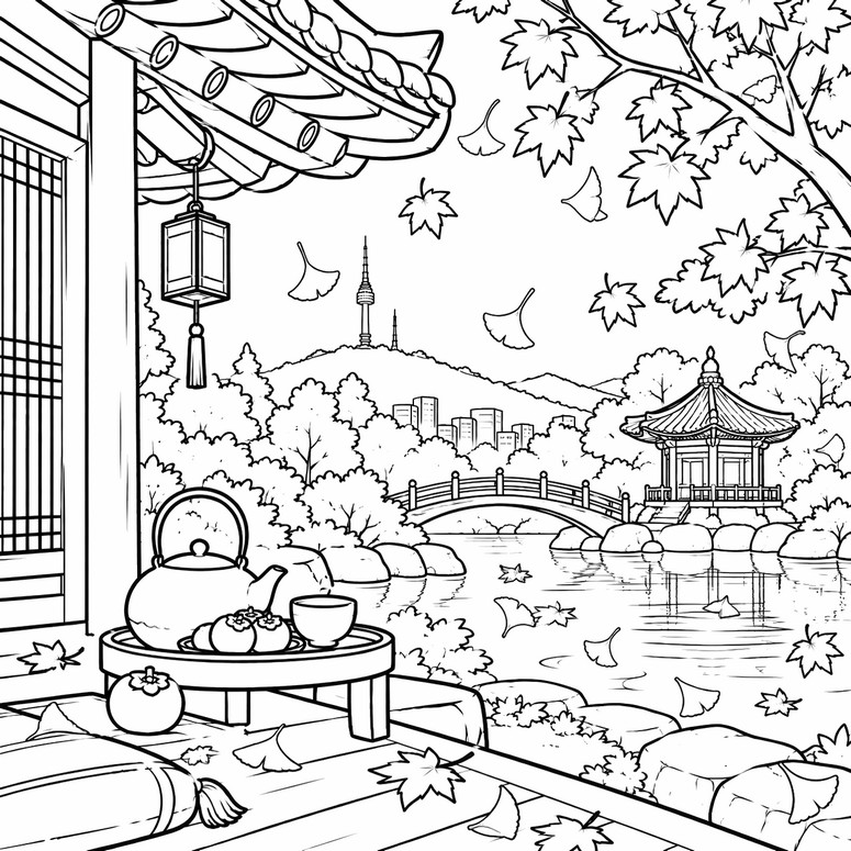 塗り絵 - 韓国では - 世界各地の秋