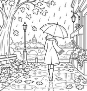 色塗り用イラスト - フランスでは - 世界各地の秋