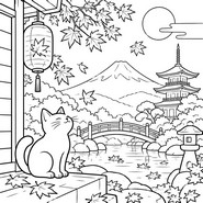 色を塗る絵 - 日本で - 世界各地の秋