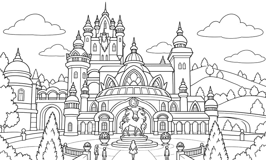 Printable coloring - The castle - Unicorn Academy : Island of Magic