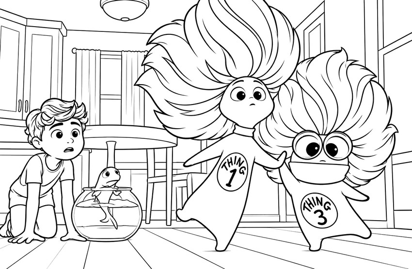 Coloriage à imprimer - Thing 1 et Thing 3 - Le Chat chapeauté 2026