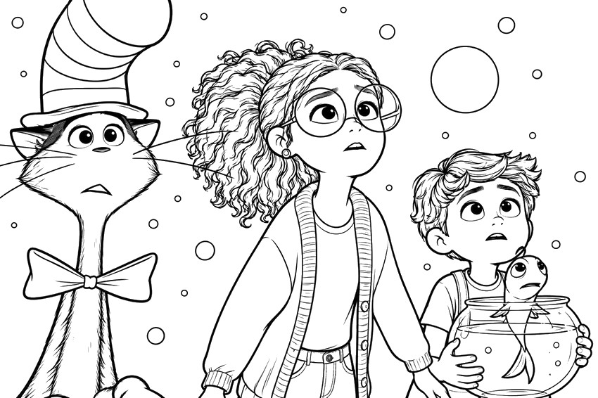 Coloriage gratuit - Gabby, Sebastian et le poisson - Le Chat chapeauté 2026