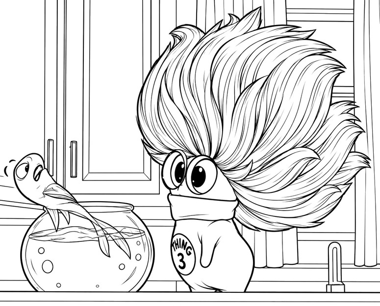Feuille de coloriage - Thing 3 et le poisson - Le Chat chapeauté 2026