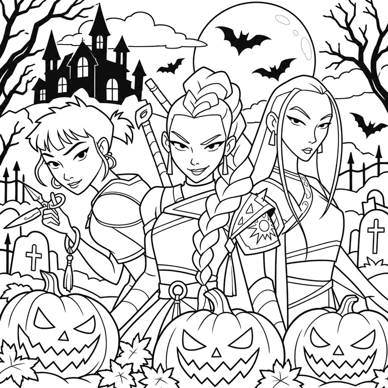 Disegno gratuito - Rumi, Mira e Zoey - Kpop Demon Hunters - Halloween