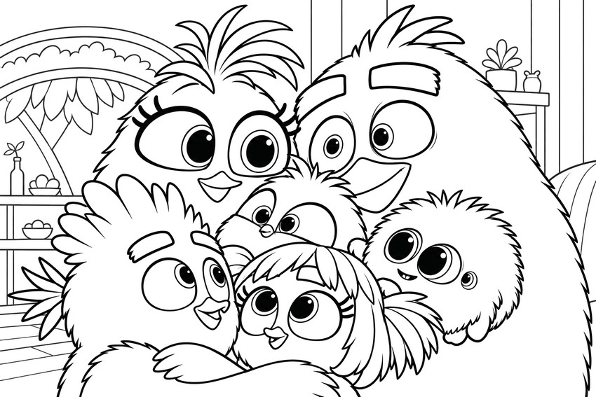Immagine da colorare - La famiglia - The Angry Birds Movie 3