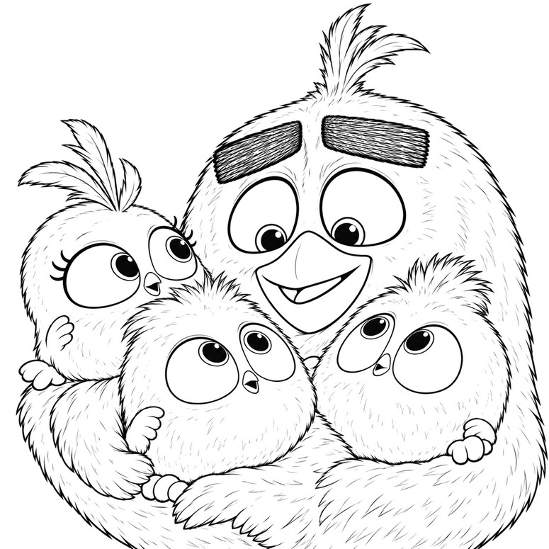 Illustrazione da colorare - Bomb e i suoi tre pulcini - The Angry Birds Movie 3
